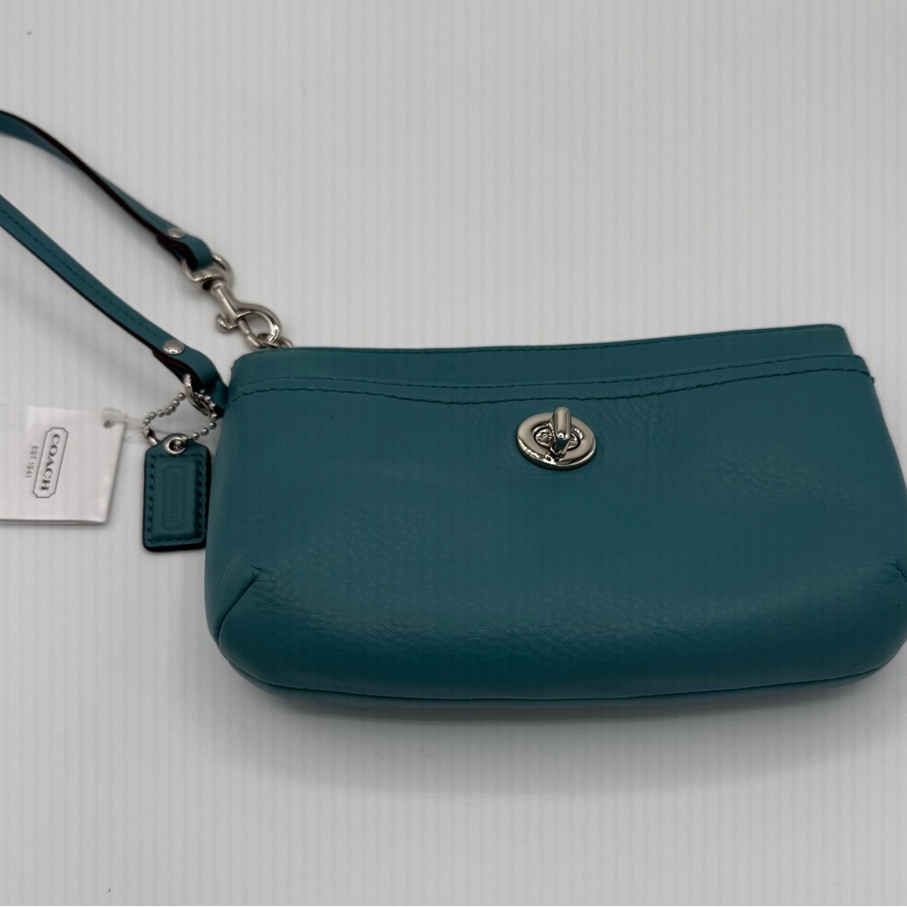 Coach Blue Leather Clutch Wristlet NWT
